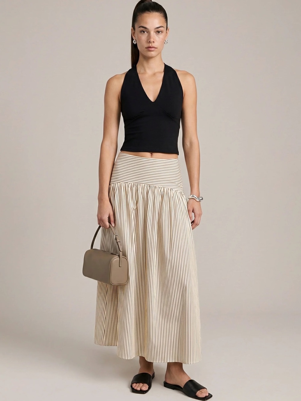 NWT Few Moda Vashti Skirt in Cream Brown Stripe